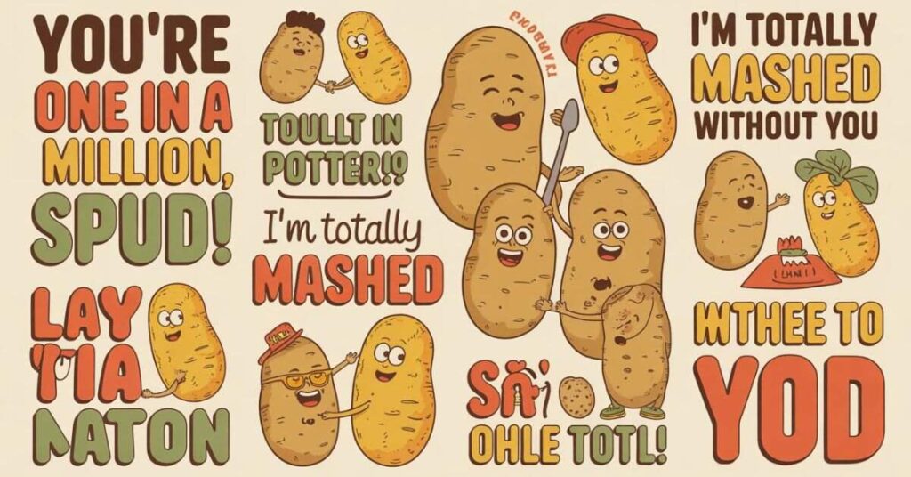 Funny potato pun artwork with bold text and playful design for grown-up comedy lovers