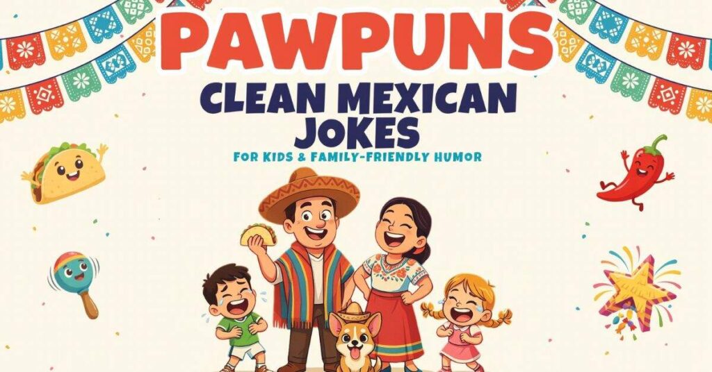 “Cute Mexican family cartoon with tacos and festive theme for kids jokes and puns.”